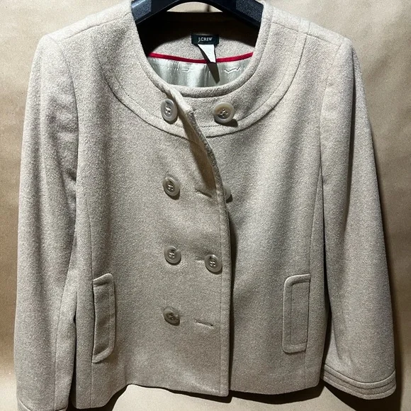 J. Crew Women's Cream Double-Breasted Short Pea Coat - Picture 2 of 5